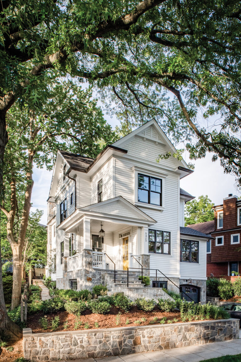 Located on a small, steep site, a “not so big” house in DC’s Palisades fits well with the cottage-style homes on the street.