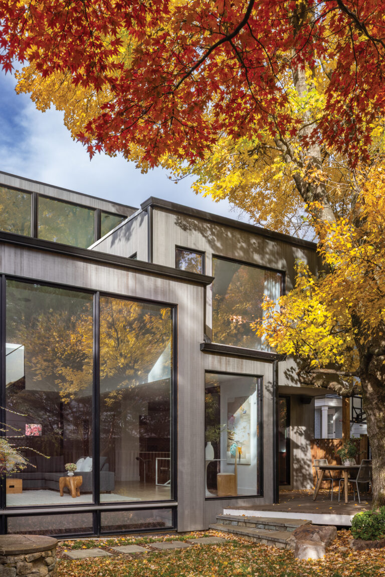 Staggered massing in a Chevy Chase renovation and addition allowed mature, existing trees to be preserved during construction.  